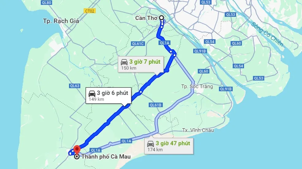 lịch trình cần thơ cà mau