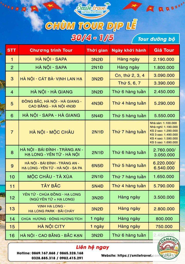 lịch trình du lịch nghỉ lễ 30/4