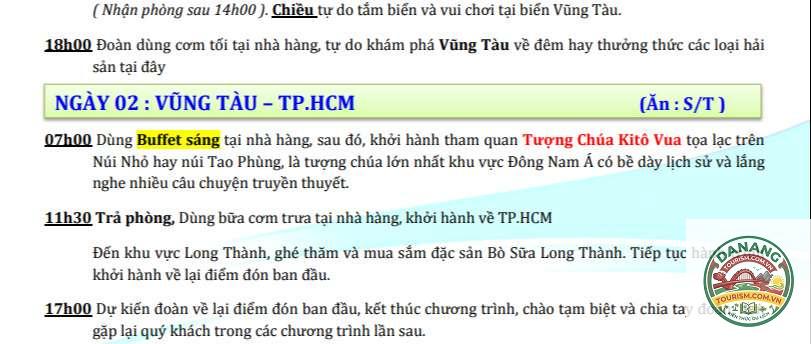 lịch trình du lịch vũng tàu 2 ngày 1 đêm